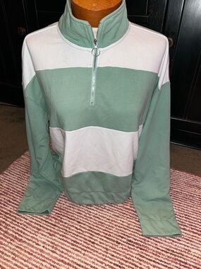 Scotch & Soda Mint Green and White Stripe Quarter-Zip Pullover